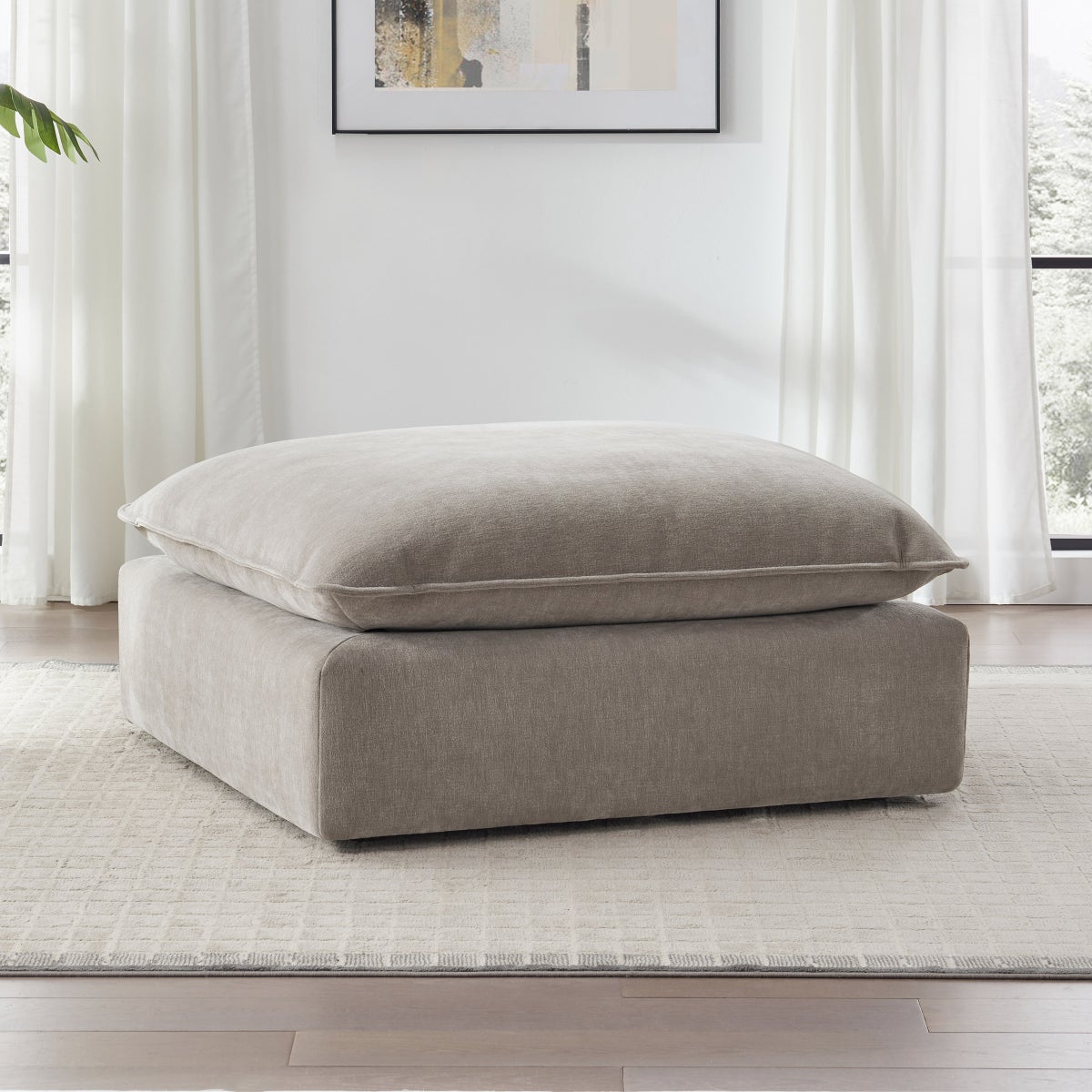 Sereen Fabric Ottoman, Taupe