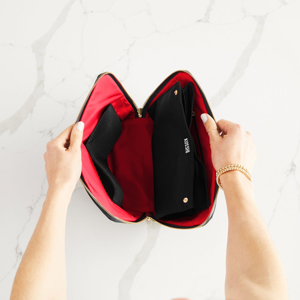 KUSSHI Signature Makeup Bag with Snap-in Brush Organizer
