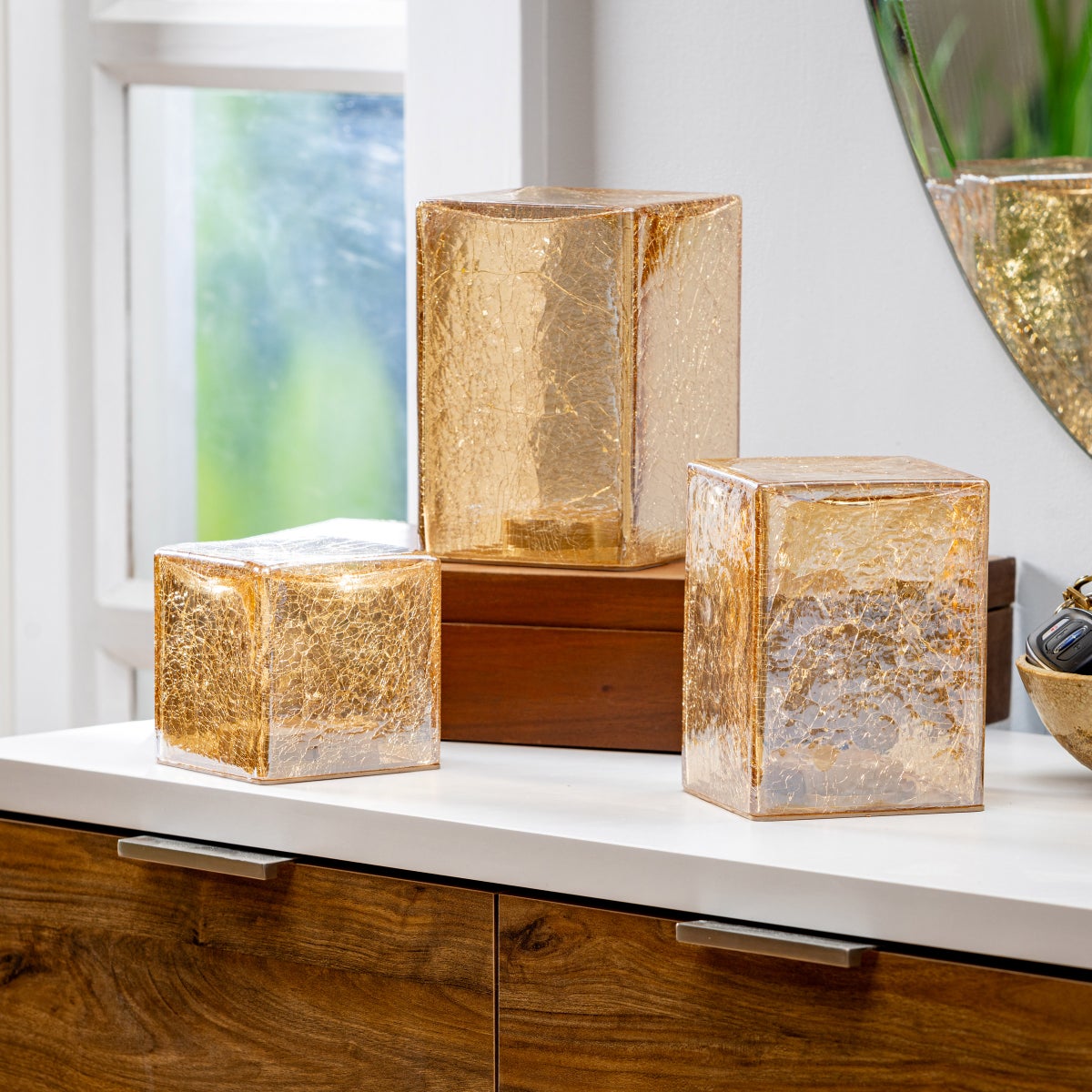 Evergreen LED Glass Cubes and Spheres Towers, Set of 3