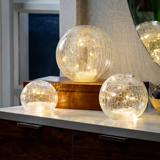 Evergreen LED Glass Spheres, Set of 3