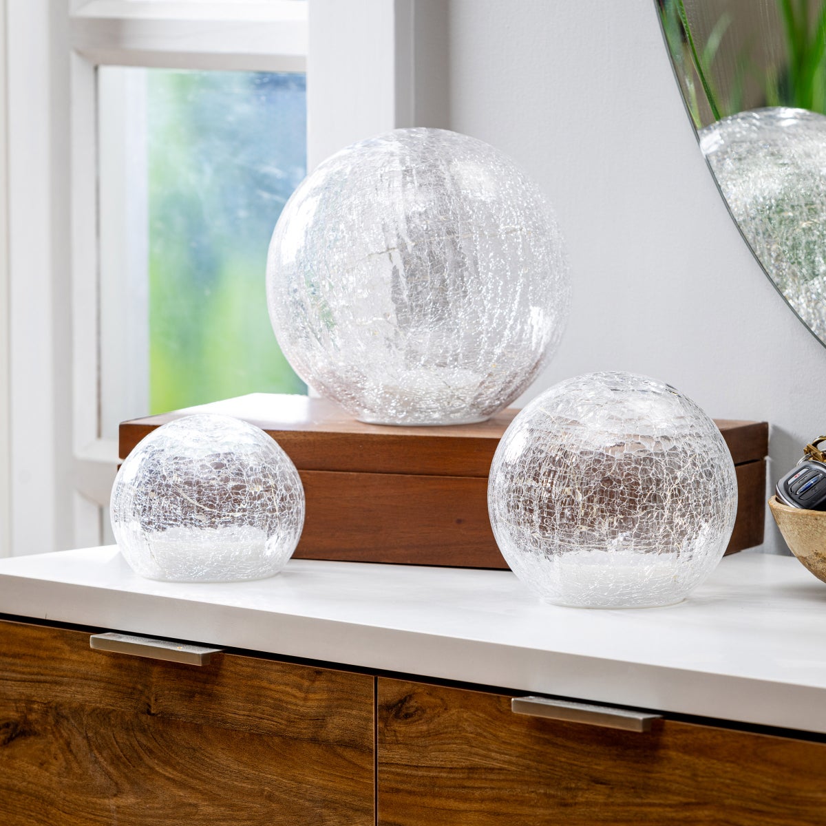 Evergreen LED Glass Spheres, Set of 3