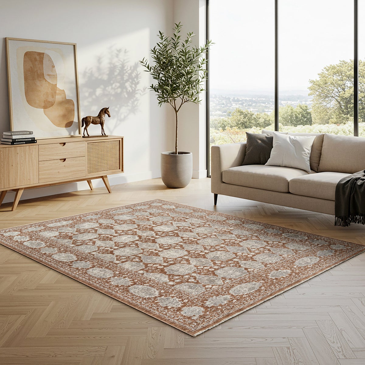 Prima Area Rug Collection, Eta Rust, Rug Size: 5 ft. 3 in. by 7 ft.