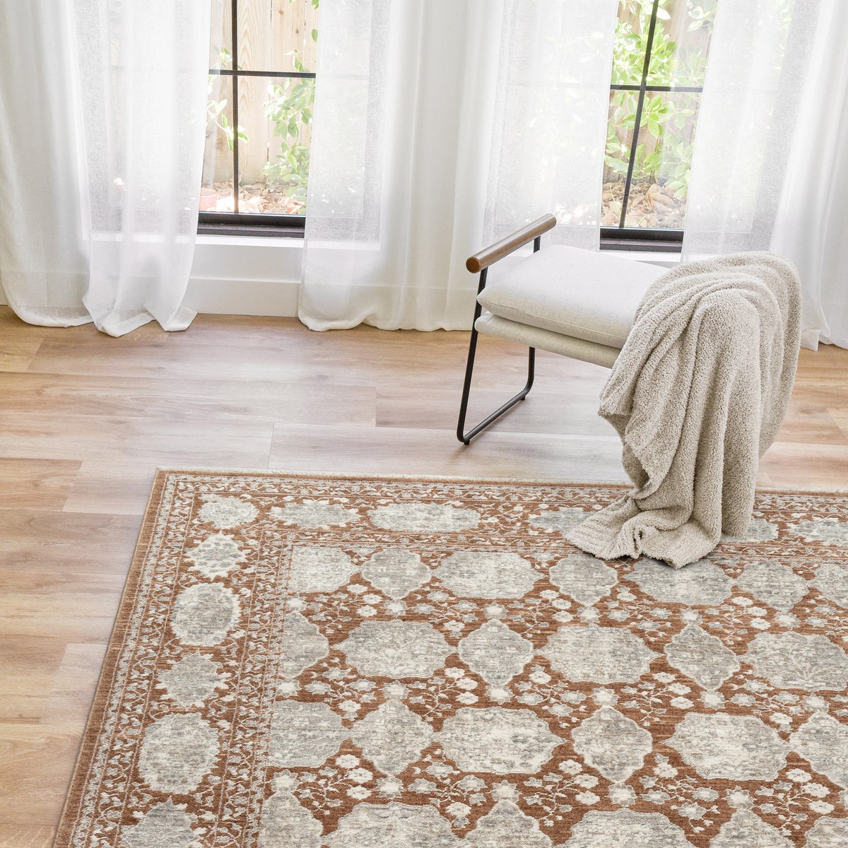 Prima Area Rug Collection, Eta Rust, Rug Size: 5 ft. 3 in. by 7 ft.