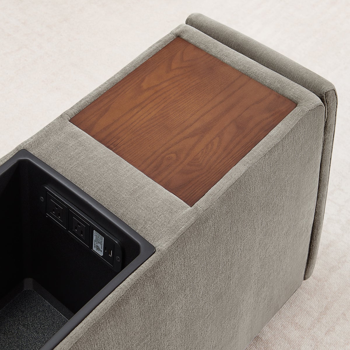 Sereen Storage Console with Wood Tray, Taupe
