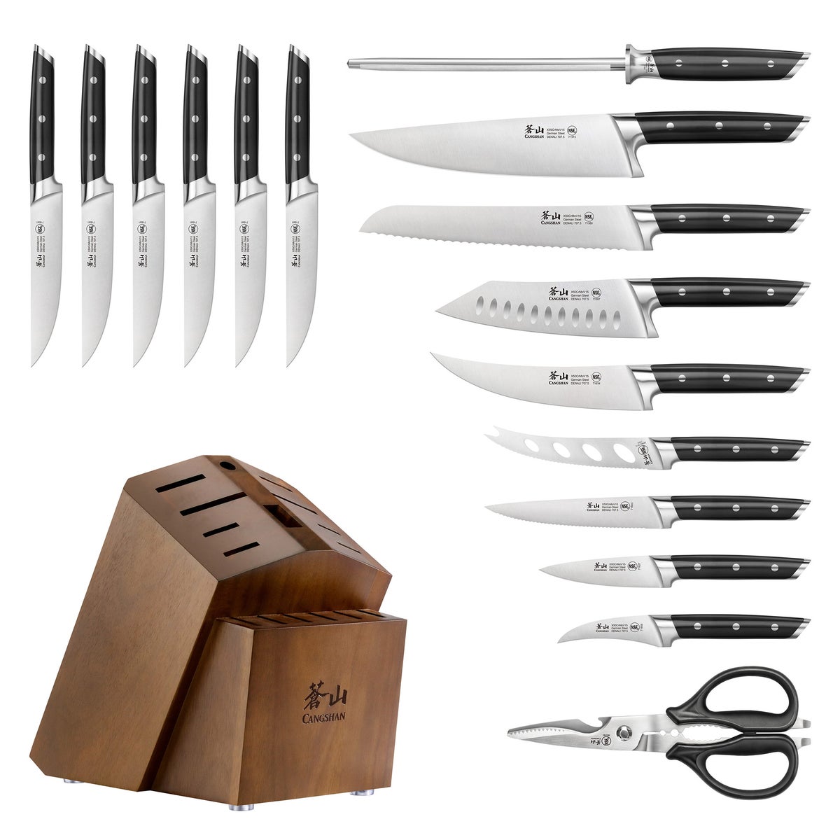 Cangshan Denali Series German Steel Forged 17-piece Knife Block Set - Black