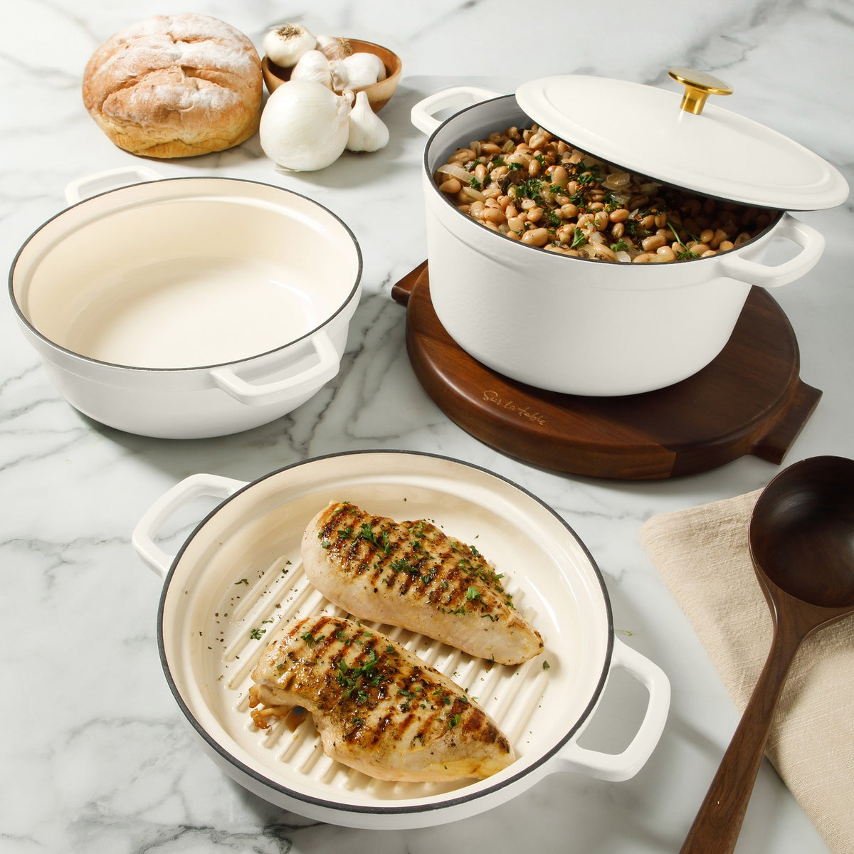 NEW - Sur La Table Enameled Cast Iron Stackable Cookware Set