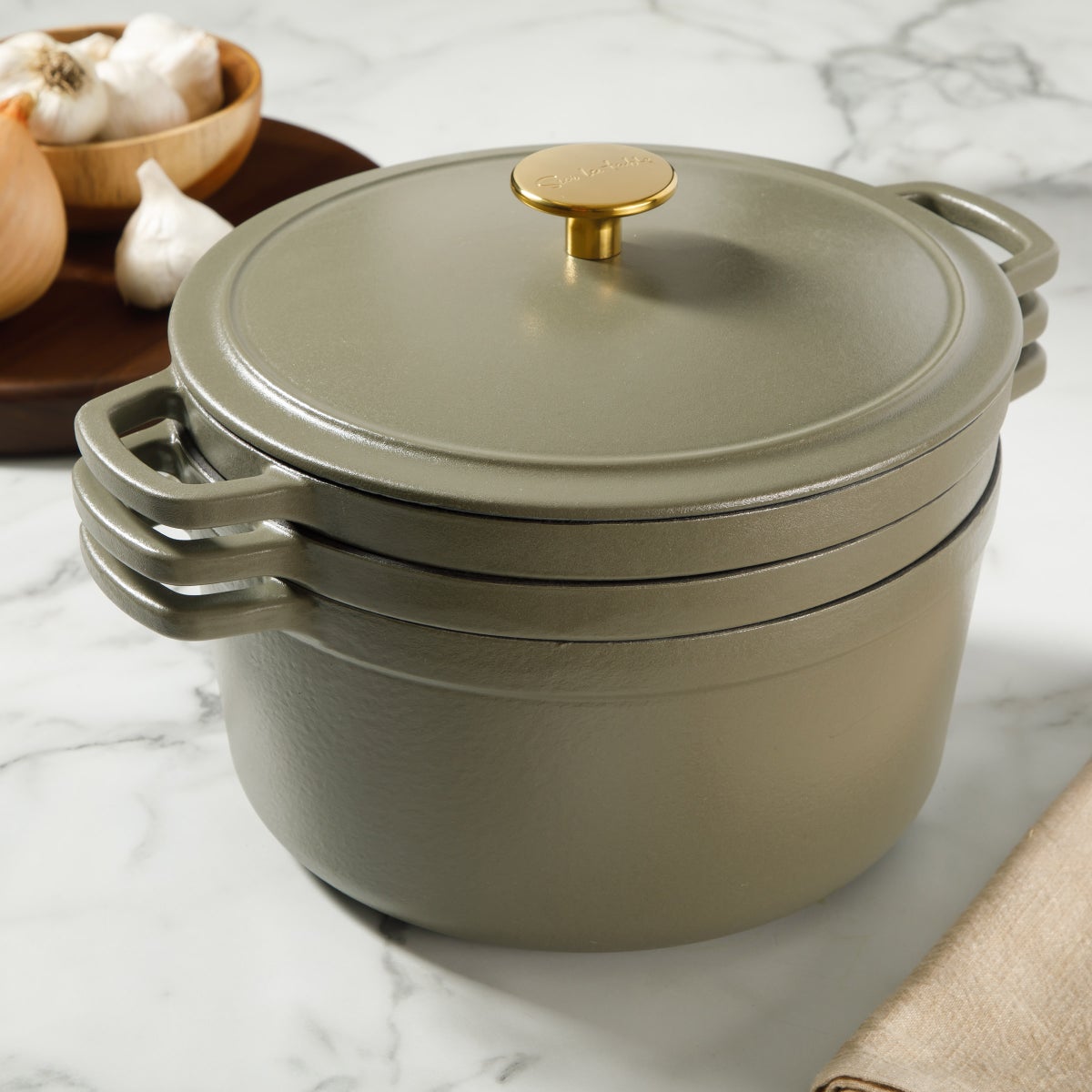 NEW - Sur La Table Enameled Cast Iron Stackable Cookware Set