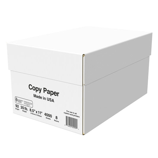 NEW - 8 Ream Copy Paper – 20lb 8.5"x11" 92 Bright White Paper. 4,000 Sheets – 500 Sheets per Ream