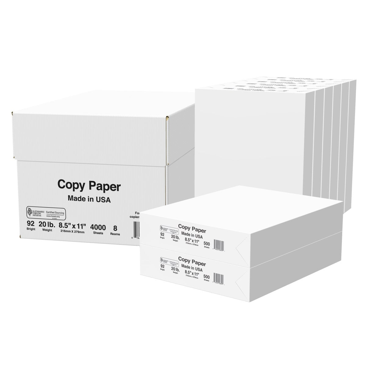 NEW - 8 Ream Copy Paper – 20lb 8.5"x11" 92 Bright White Paper. 4,000 Sheets – 500 Sheets per Ream
