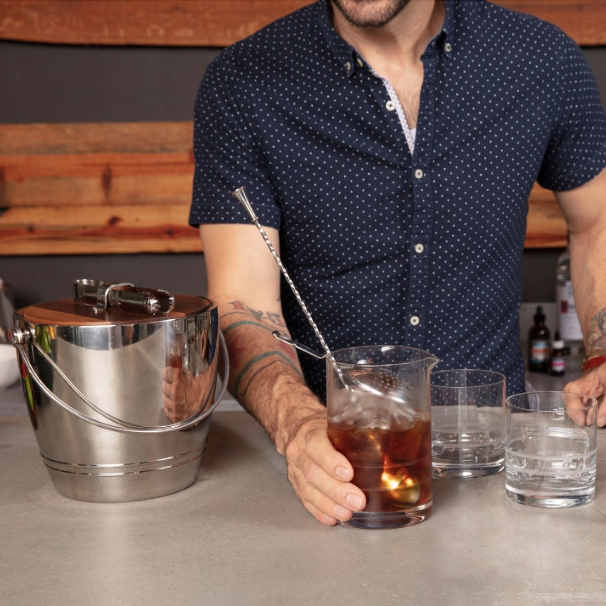 Crafthouse Round Ice Bucket with Tongs Set