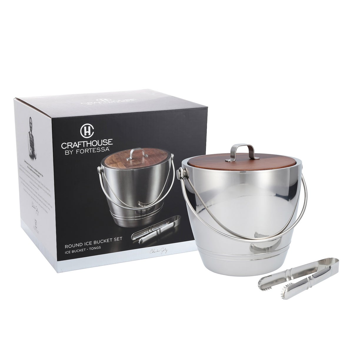 Crafthouse Round Ice Bucket with Tongs Set