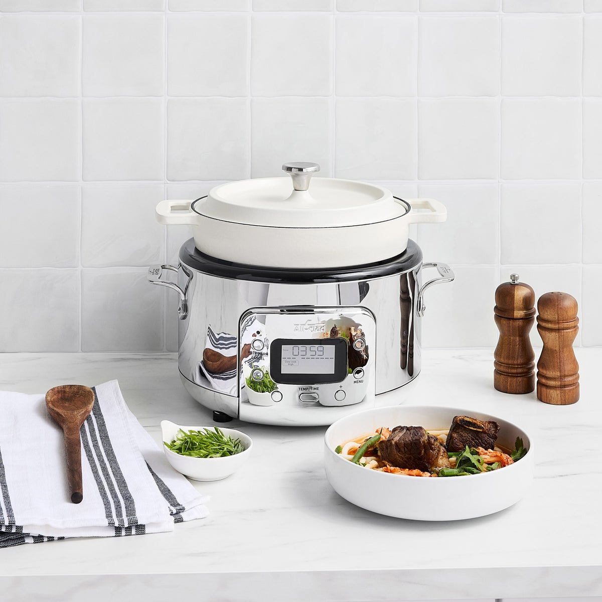 NEW - All-Clad 6-in-1 Digital Slow Cooker with Cast Iron Pot, 5 Quart
