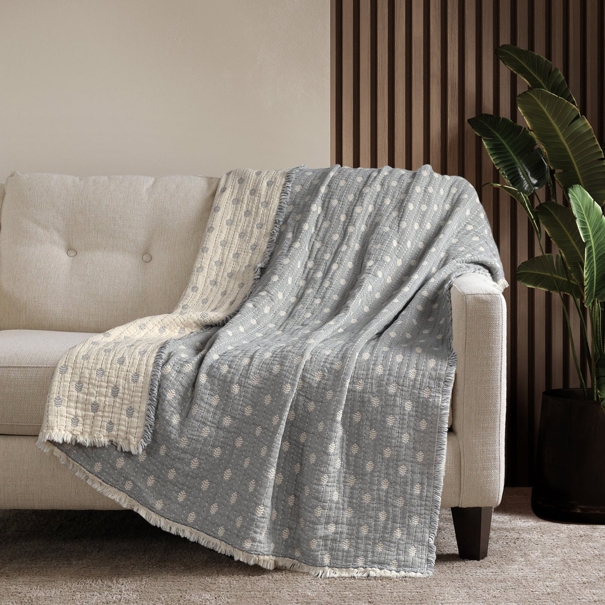 Reversible Cotton Throw, Blue