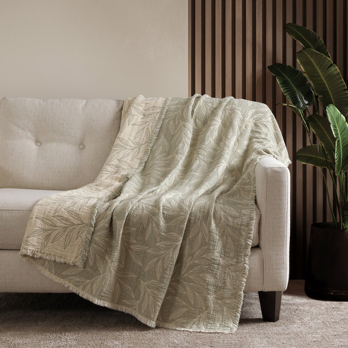 Reversible Cotton Throw, Green