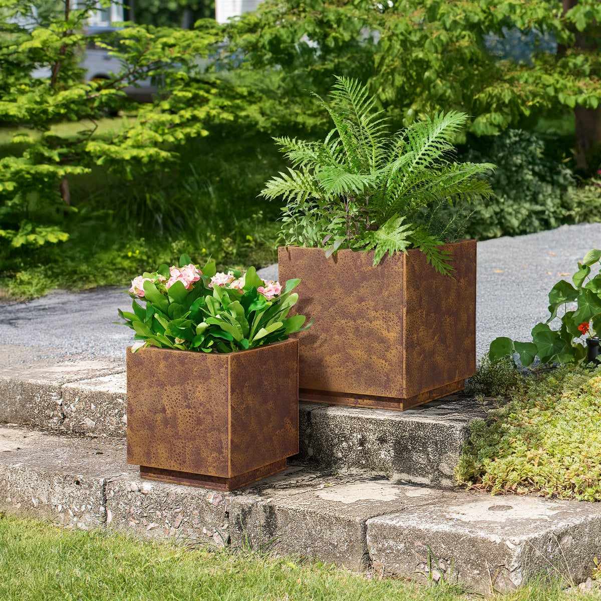 Corten Style Planters, Set of Two