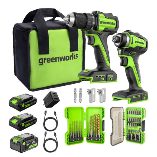 Greenworks 24V Drill & Impact Driver 2x2Ah Battery, 4Ah Battery, Charger