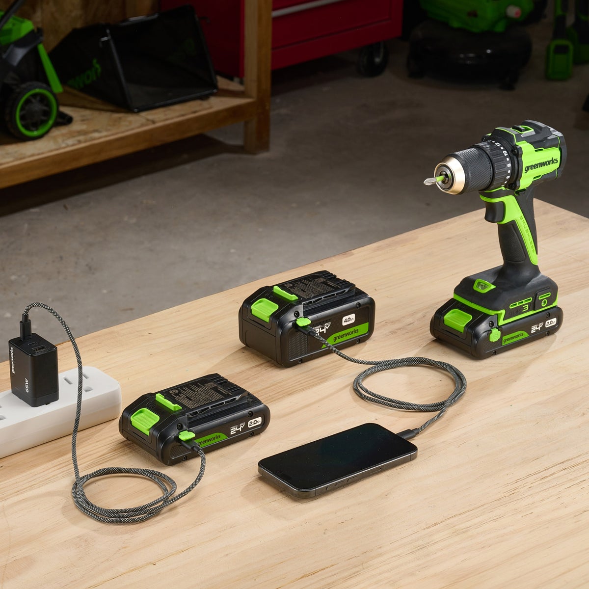Greenworks 24V Drill & Impact Driver 2x2Ah Battery, 4Ah Battery, Charger