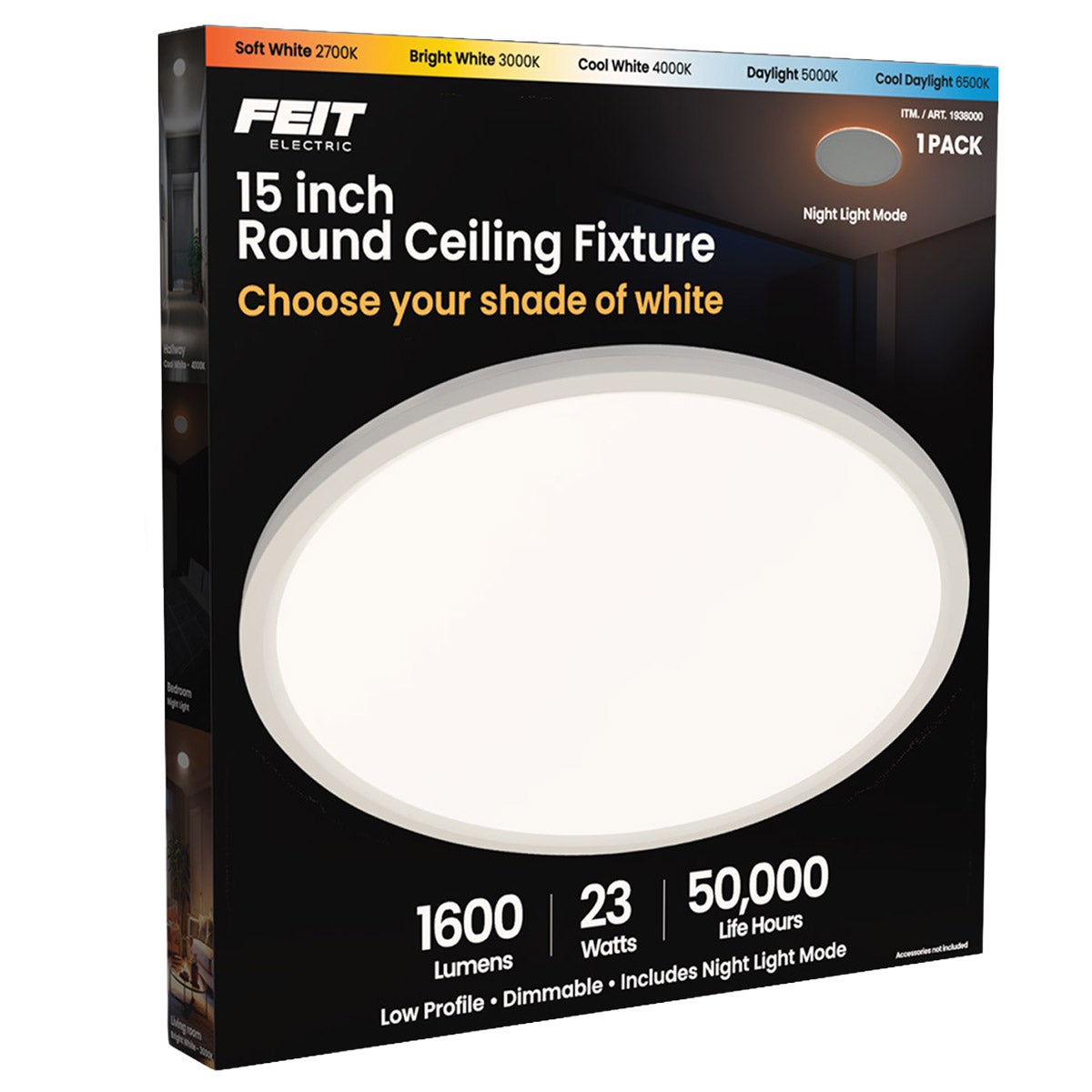 Feit Electric 15” Round Ceiling Fixture with Night Light