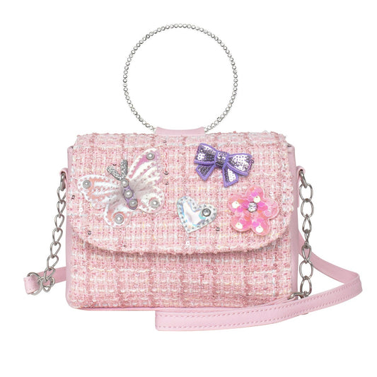 OMG Accessories Tweed Butterfly Applique Mini Flap Bag
