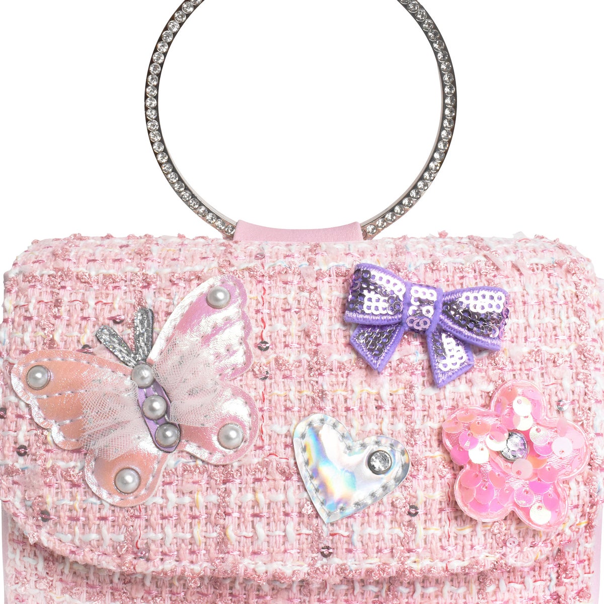 OMG Accessories Tweed Butterfly Applique Mini Flap Bag