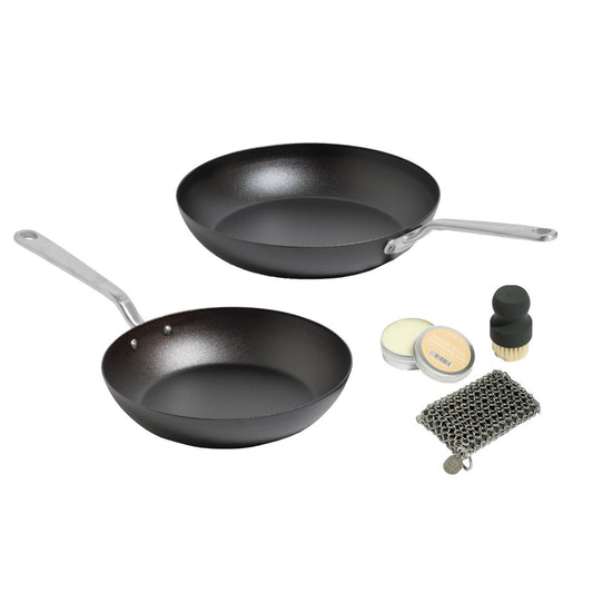Made In 2-piece Seasoned Carbon Steel Frying Pan Set with Carbon Steel Care Kit
