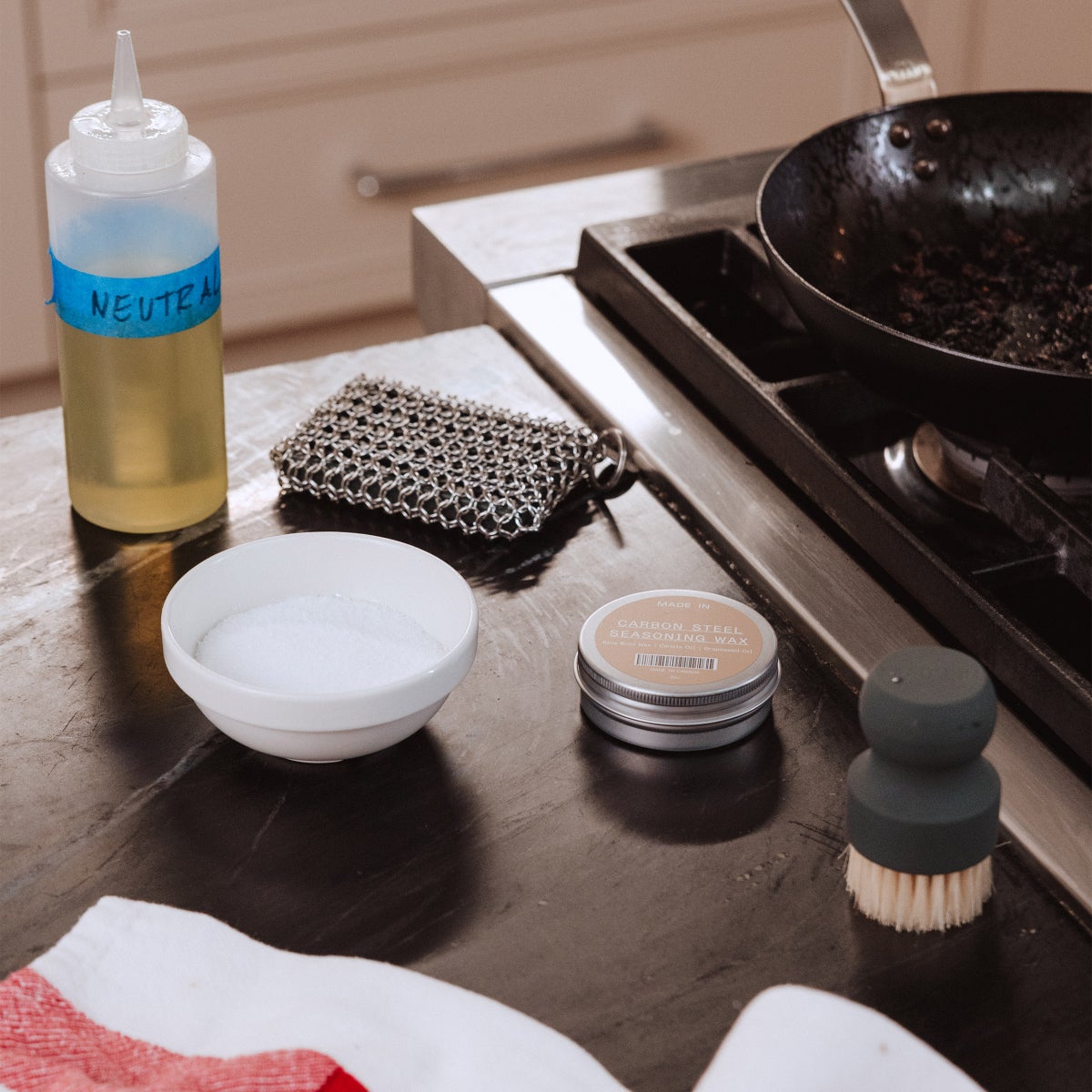 Made In 2-piece Seasoned Carbon Steel Frying Pan Set with Carbon Steel Care Kit