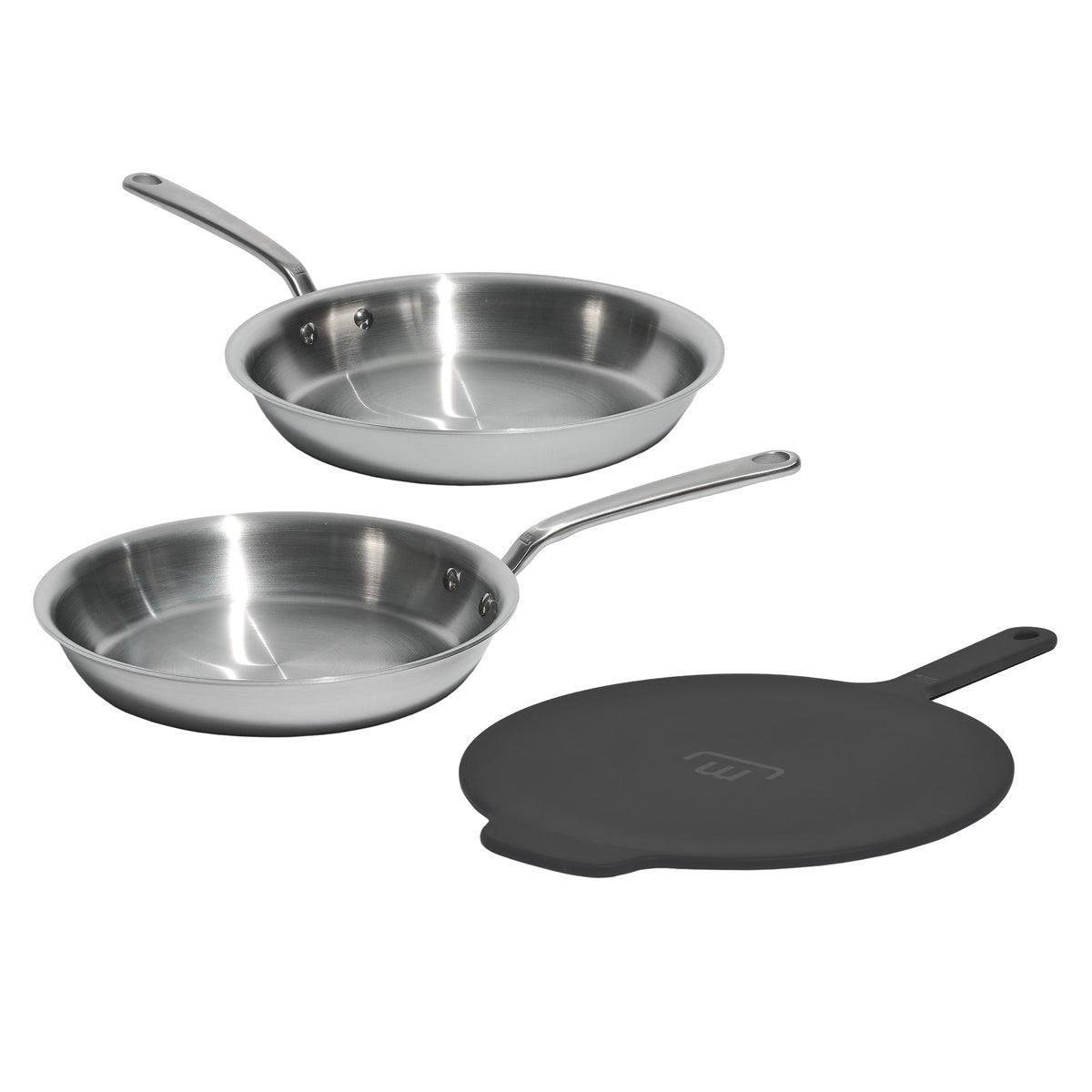 NEW - Made In 3-piece 5-ply Stainless Fry Pans with Universal Lid