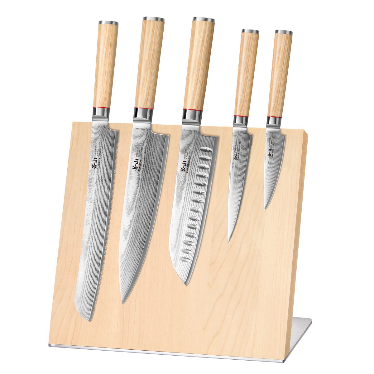 Cangshan Sobu Series 6-piece X-7 Damascus Steel Knife Block Set, Tan Pakka