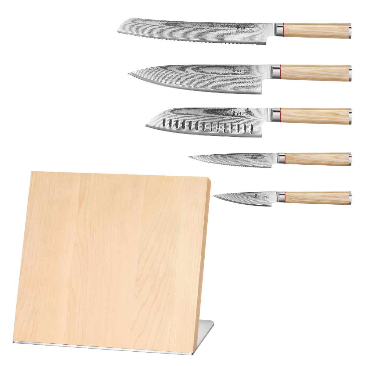 Cangshan Sobu Series 6-piece X-7 Damascus Steel Knife Block Set, Tan Pakka