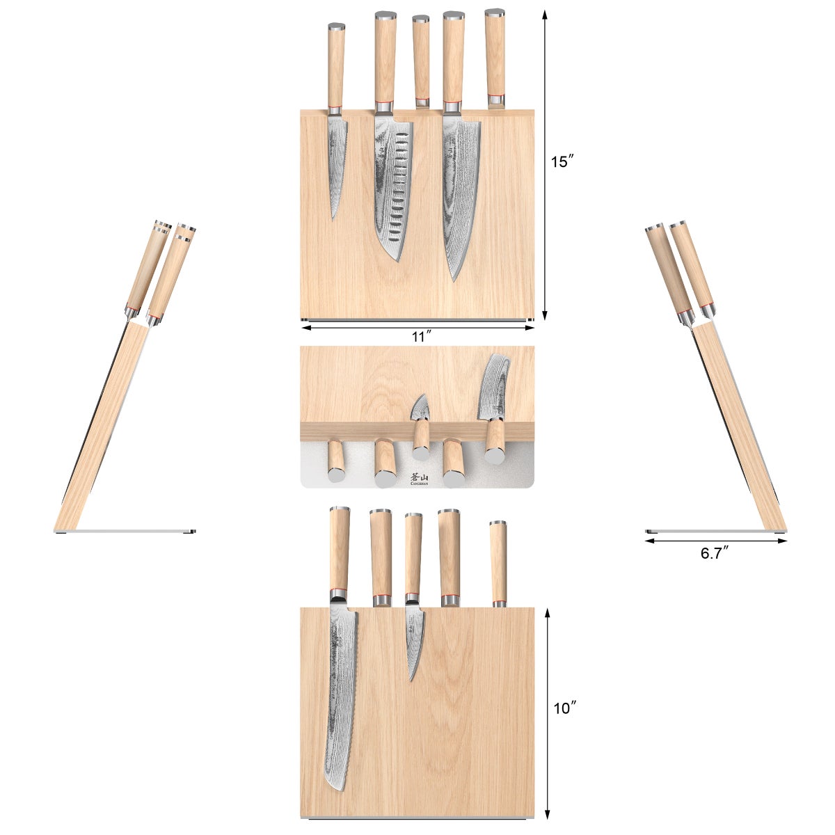 Cangshan Sobu Series 6-piece X-7 Damascus Steel Knife Block Set, Tan Pakka