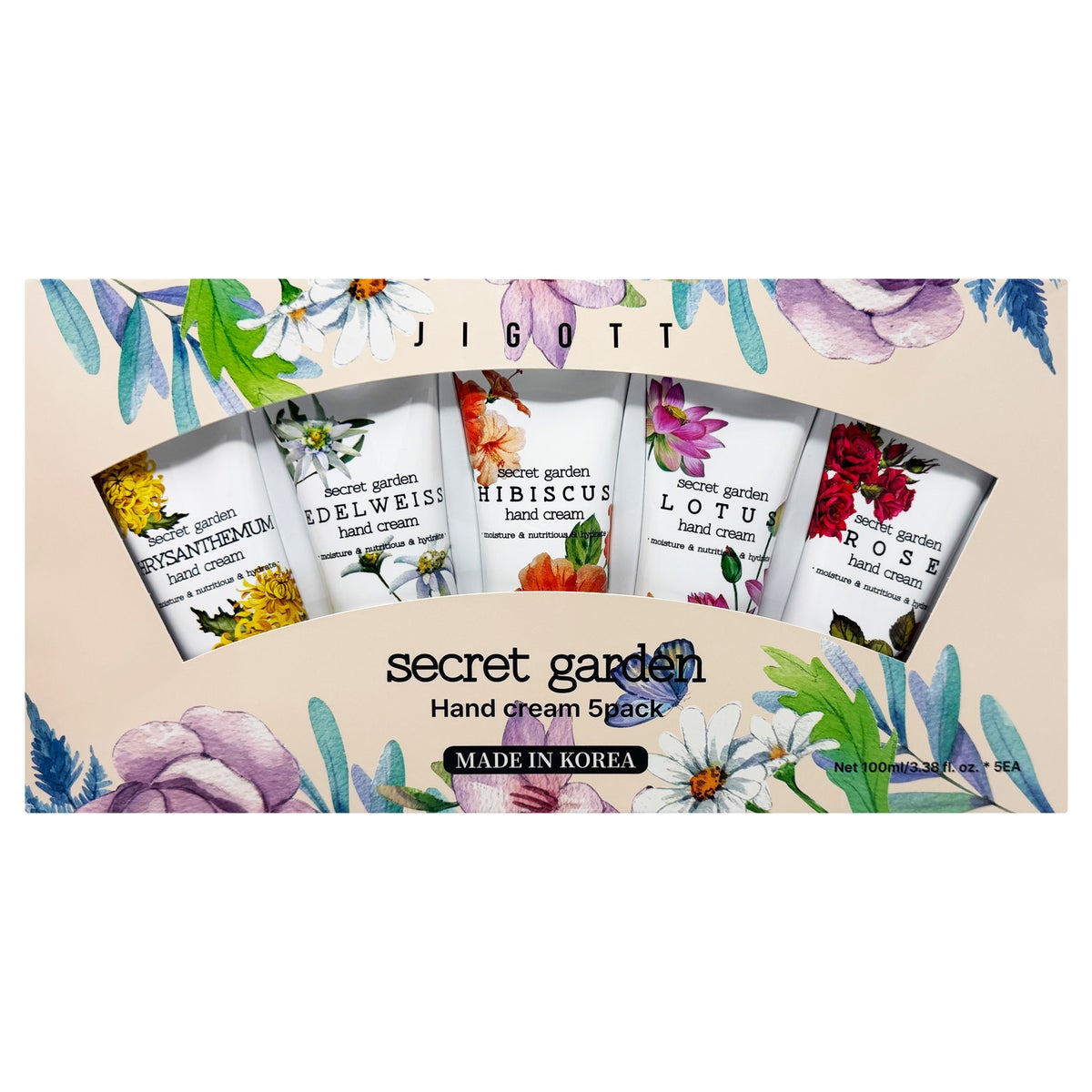 Jigott Secret Garden Hand Cream, 1.69 fl oz, 5-pack