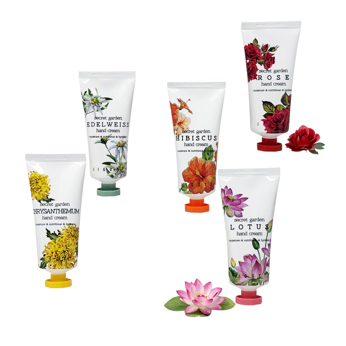 Jigott Secret Garden Hand Cream, 1.69 fl oz, 5-pack