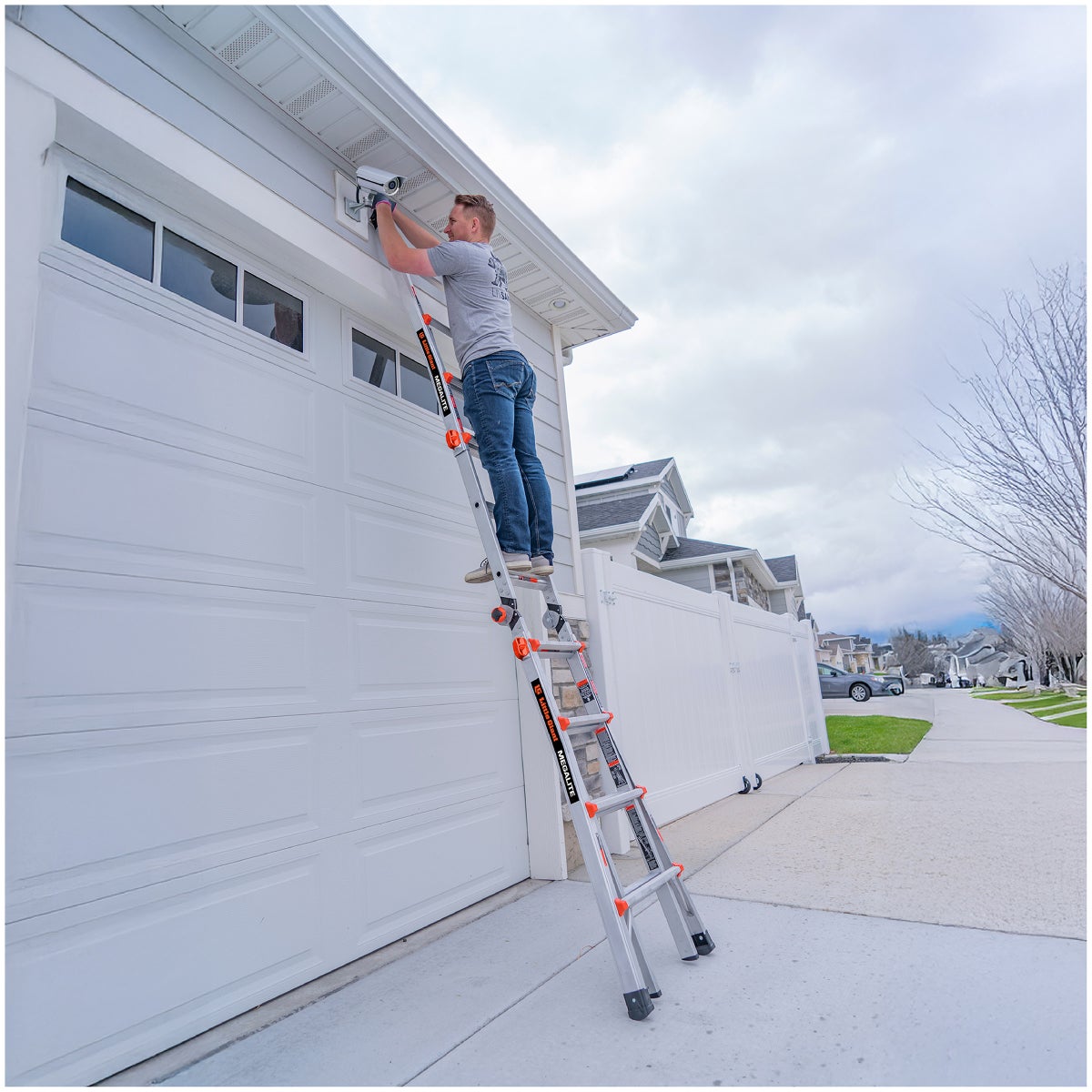 Little Giant Ladders Megalite M18 Telescoping Multi-position Ladder with Ladder Rack