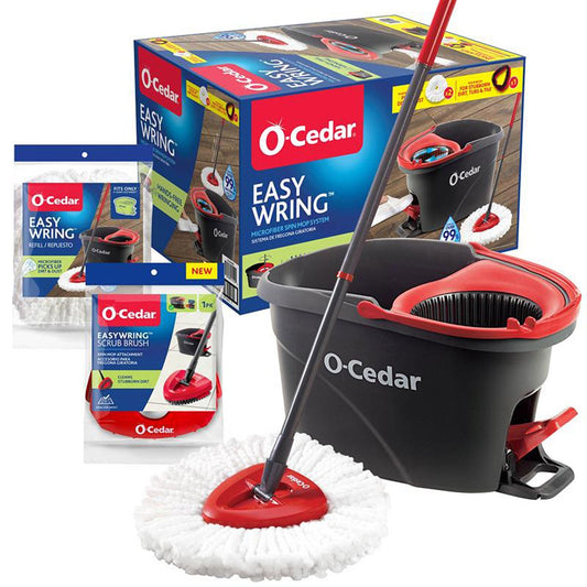 O-Cedar EasyWring Spin Mop & Bucket System with 2 Microfiber Mop Heads + 1 Scrubber