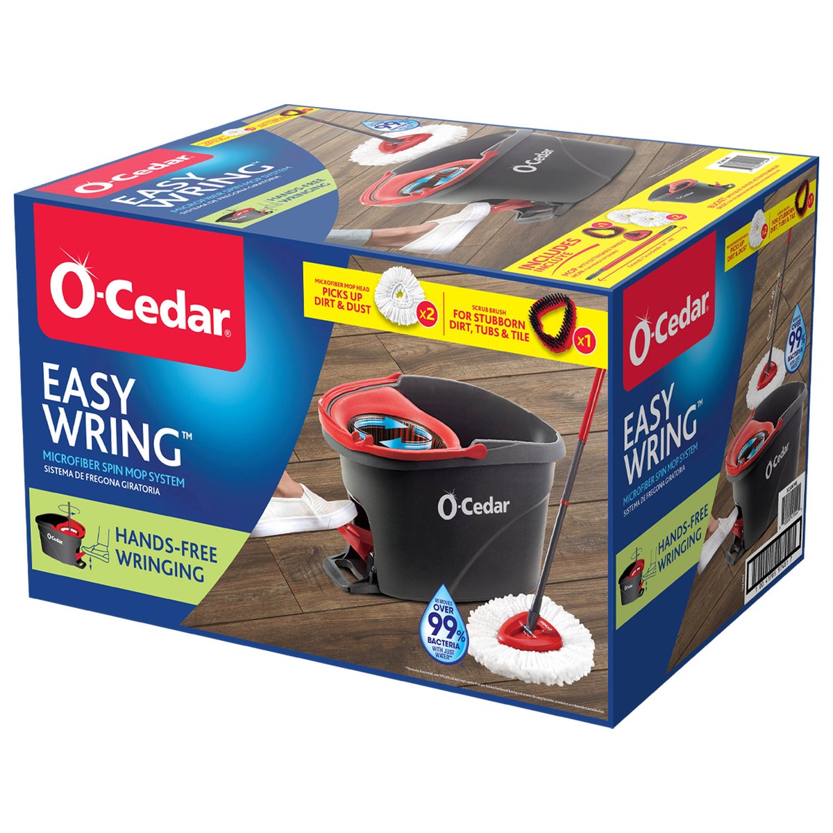 O-Cedar EasyWring Spin Mop & Bucket System with 2 Microfiber Mop Heads + 1 Scrubber