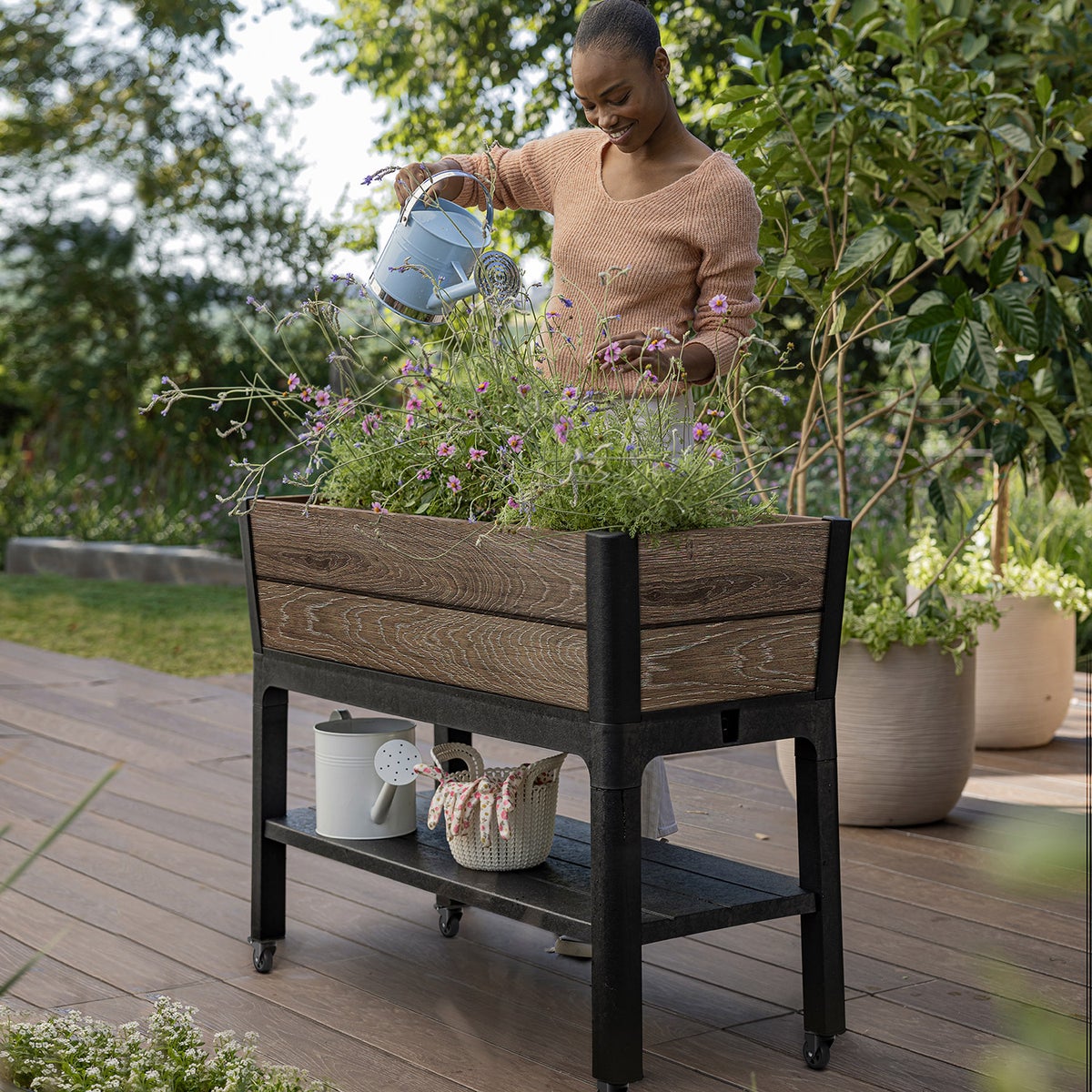Keter Signature 29 Gallon Rolling Raised Garden Bed with Self Watering