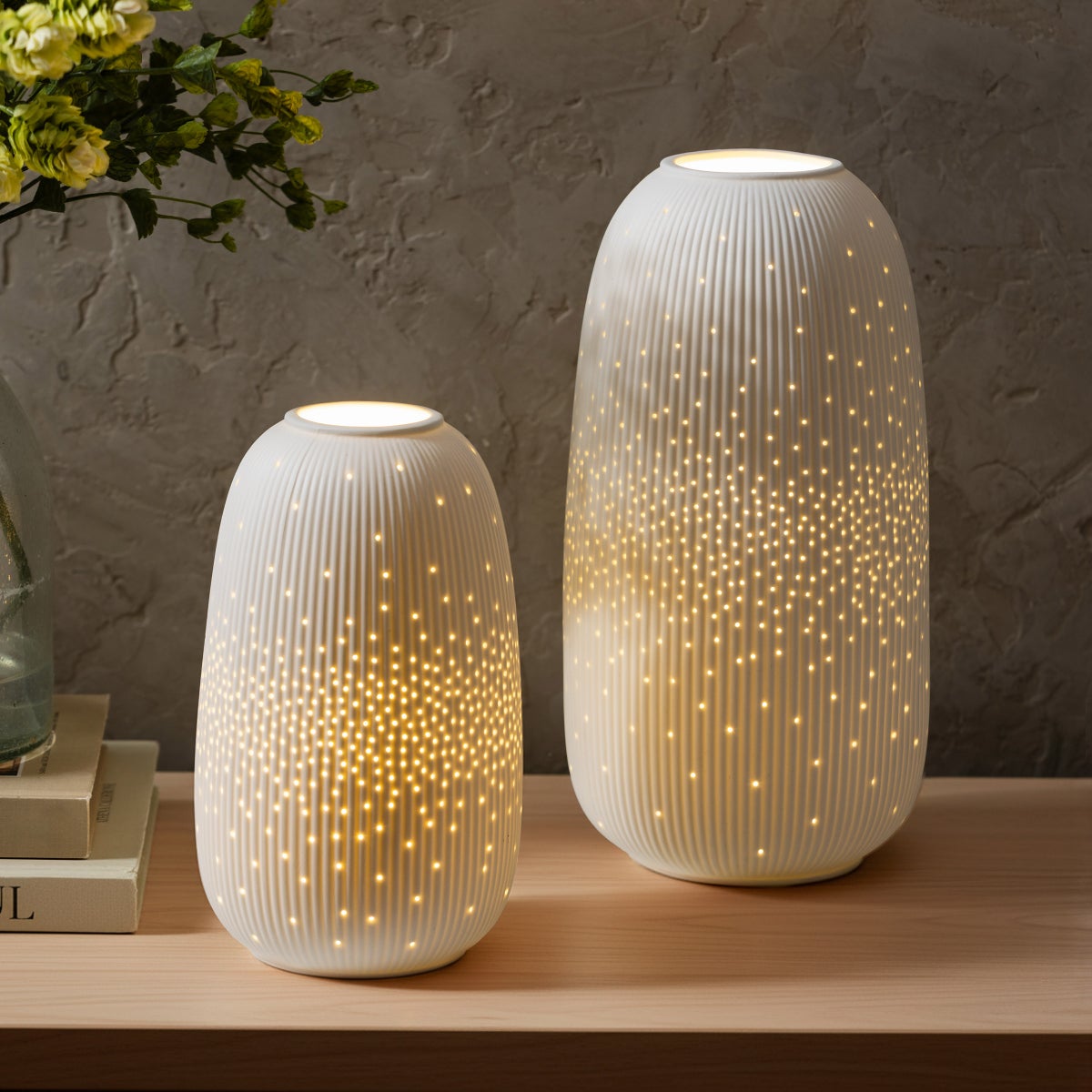Evergreen LED Porcelain Lantern, Set of 2