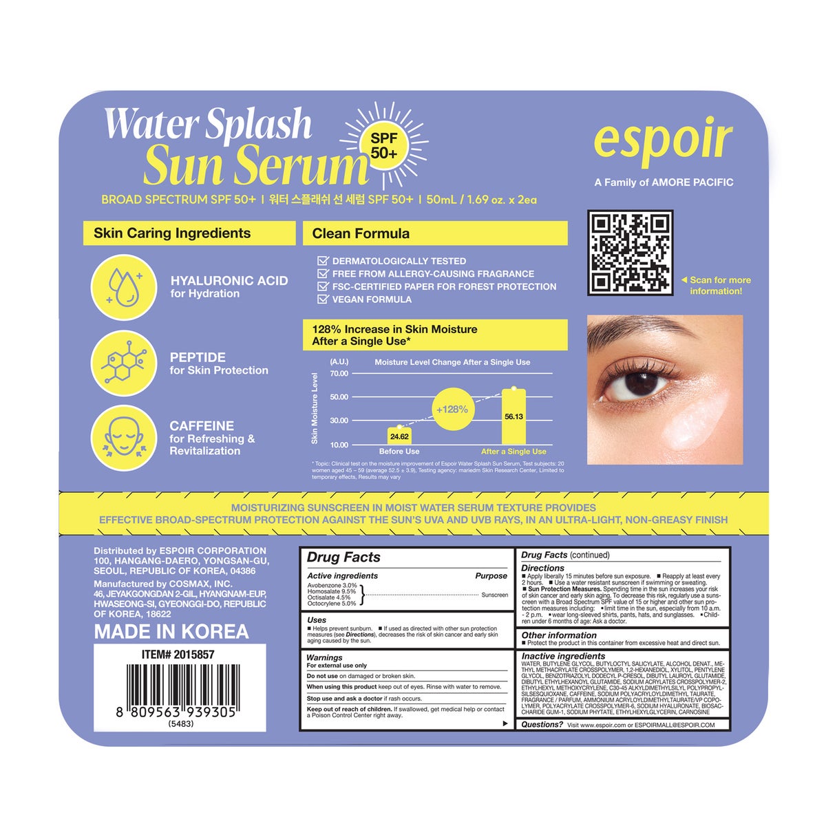 NEW - espoir Water Splash Sun Serum Sunscreen SPF 50, 1.69 fl oz, 2-pack