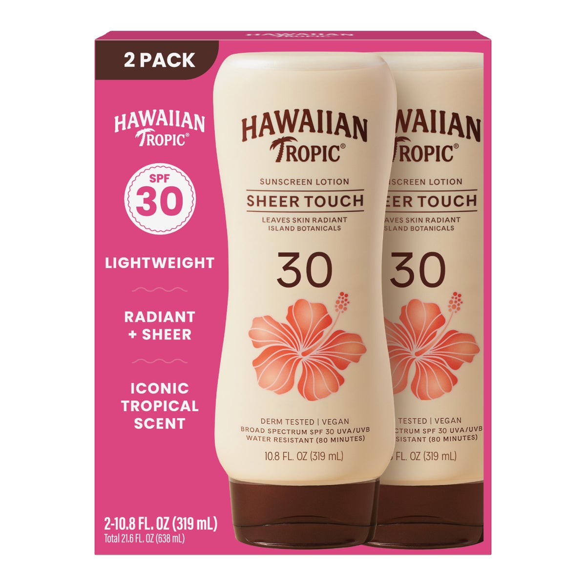 NEW - Hawaiian Tropic Sheer Touch Lotion Sunscreen SPF 30, 10.8 fl oz, 2-pack