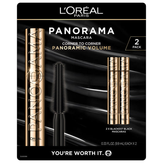 L'Oreal Paris Voluminous Panorama Mascara, Blackest Black, 0.33 fl oz, 2 -pack