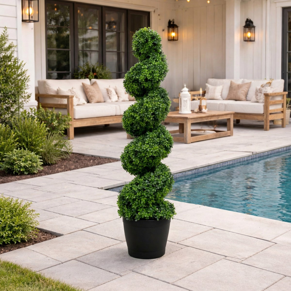 Faux 4' UV Resistant Spiral Boxwood Topiary Tree