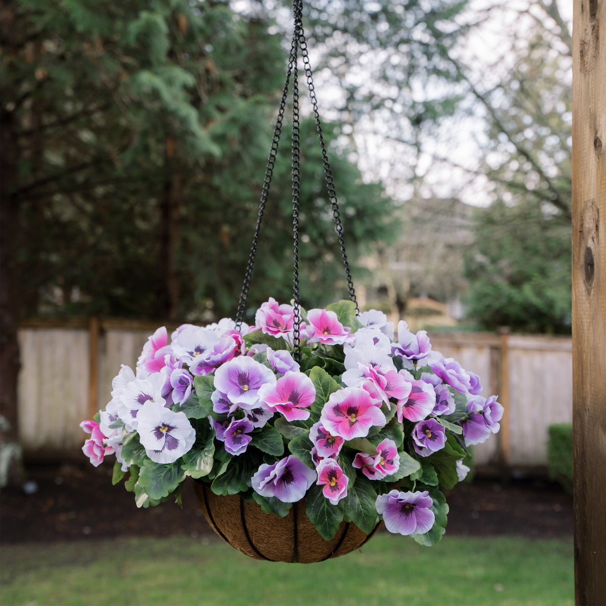 Faux UV Resistant Pansy Hanging Basket