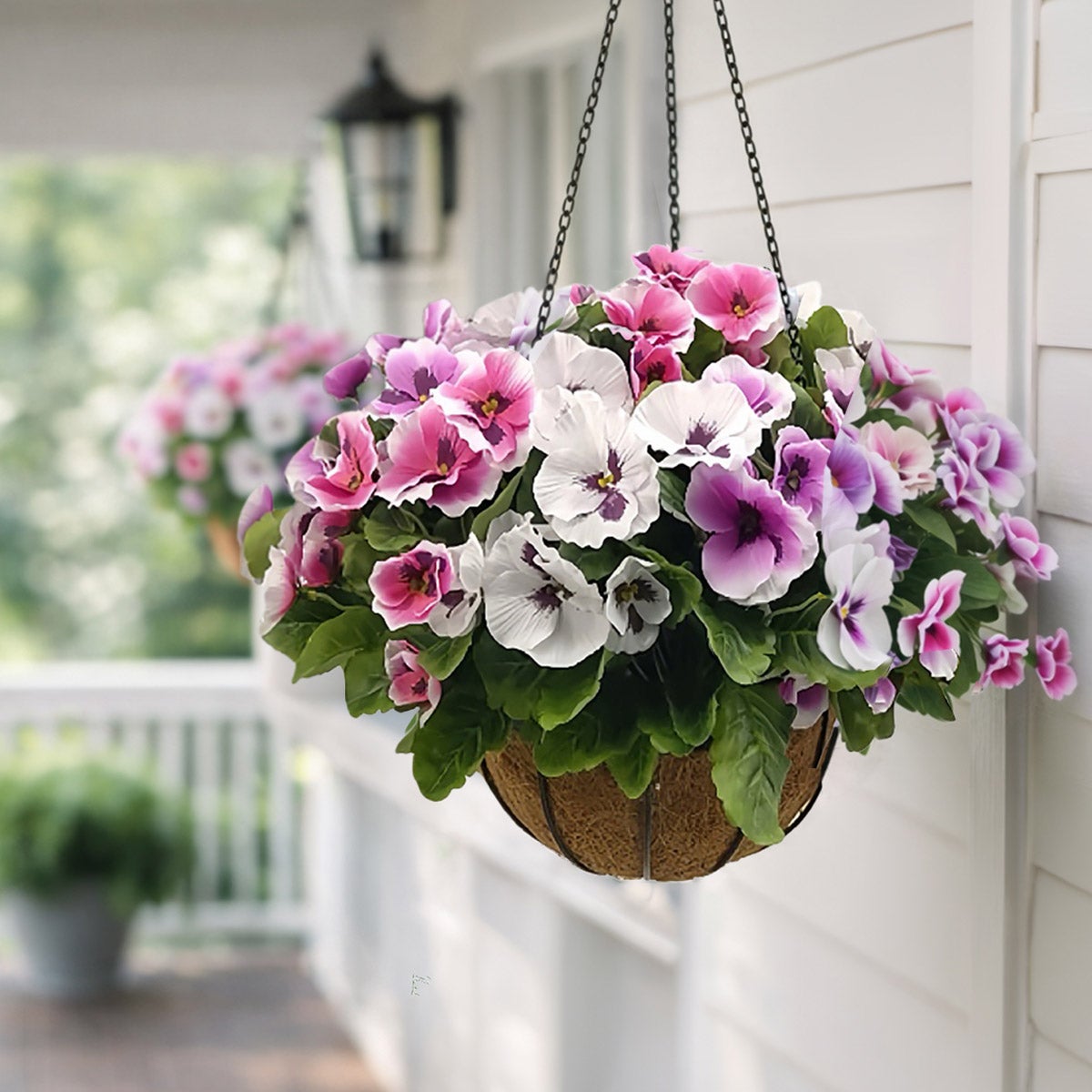 Faux UV Resistant Pansy Hanging Basket