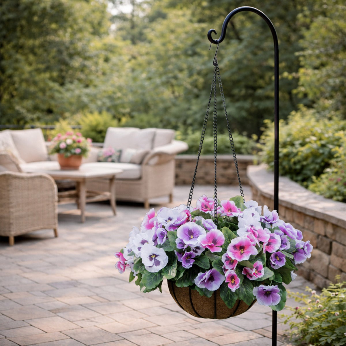 Faux UV Resistant Pansy Hanging Basket
