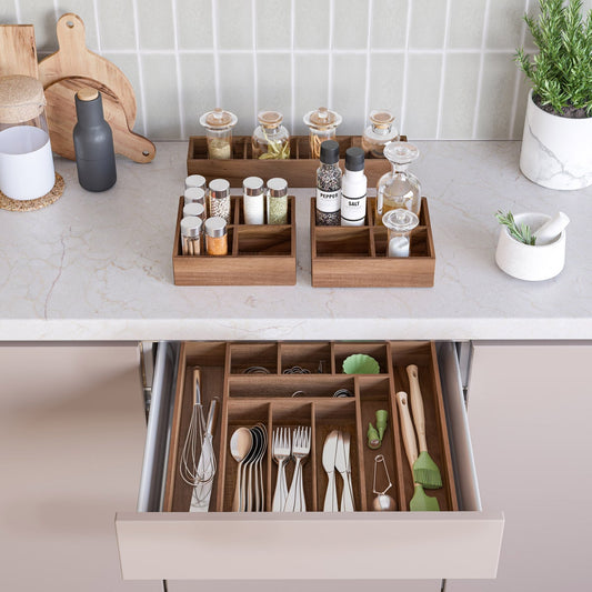 Seville Classics 4-piece Acacia Expandable Drawer Organizer