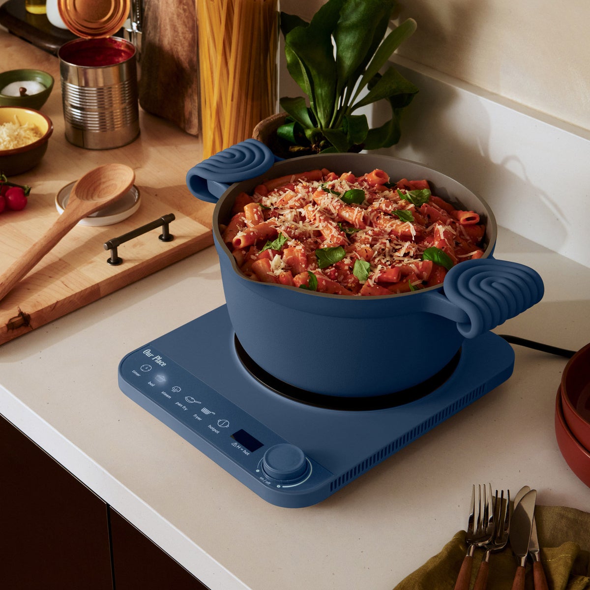 Our Place Induction Plate and Perfect Pot with Hot Grips