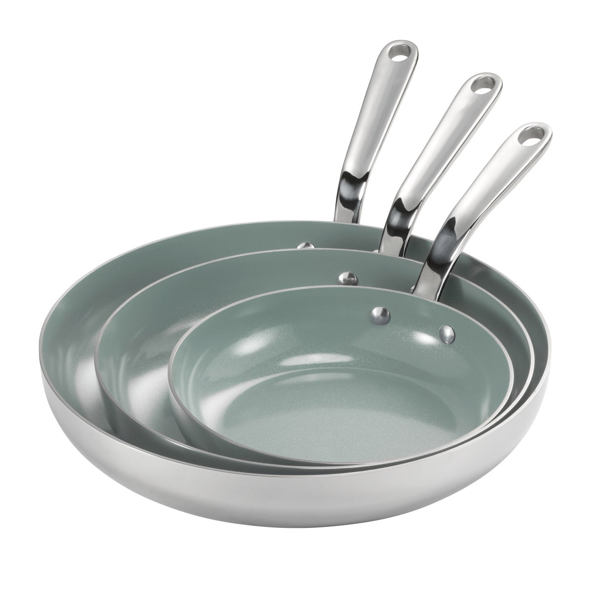 Tramontina 3-piece Tri-Ply Clad Stainless Steel Ceramic Nonstick Fry Pan Set