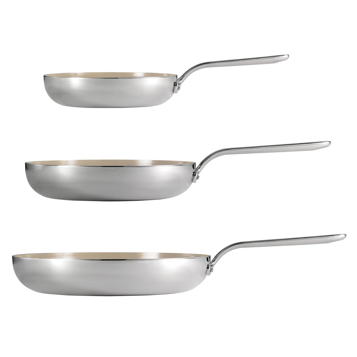 Tramontina 3-piece Tri-Ply Clad Stainless Steel Ceramic Nonstick Fry Pan Set - Taupe