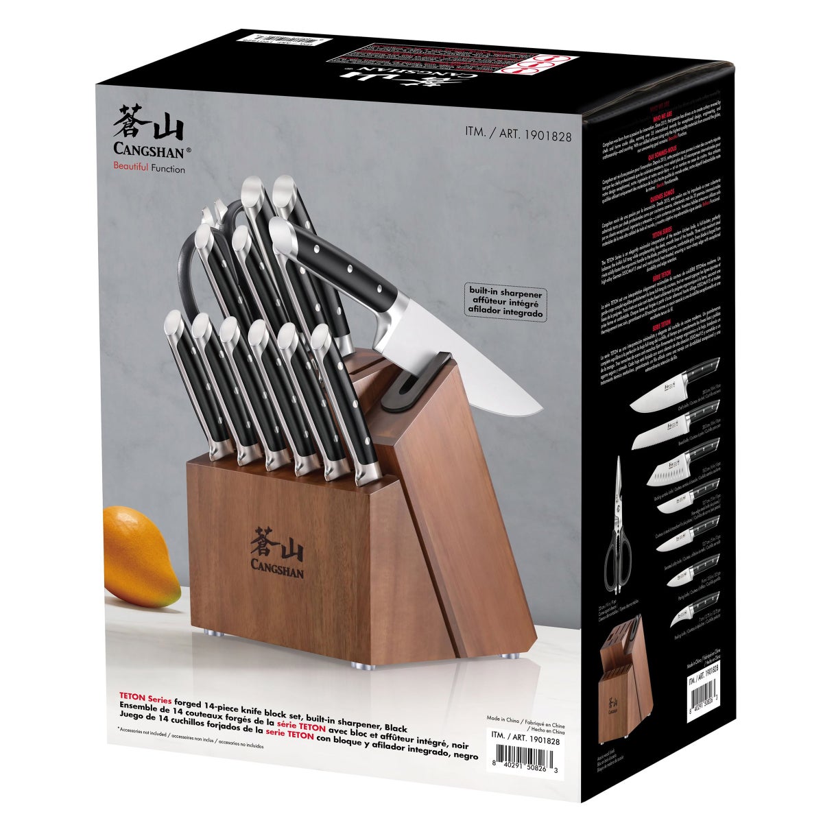 Cangshan TETON Series 14-piece Knife Block Set with Built-In Sharpener