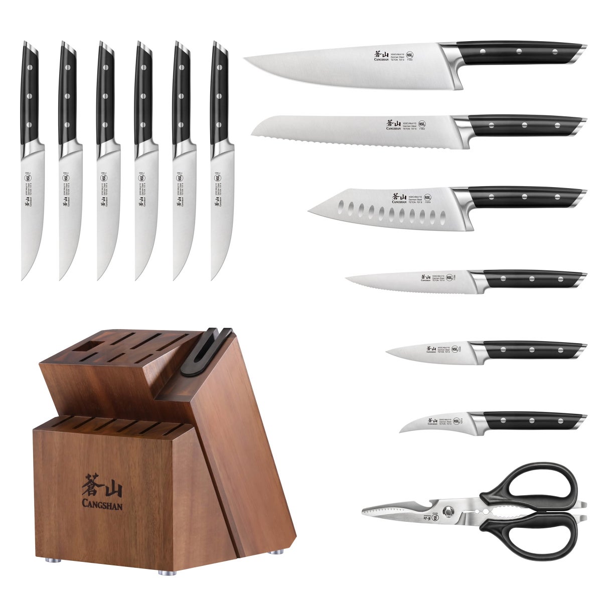 Cangshan TETON Series 14-piece Knife Block Set with Built-In Sharpener